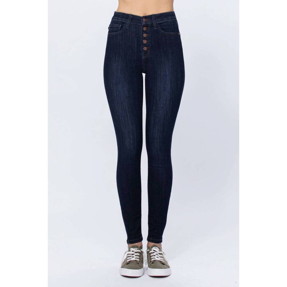 NEW JUDY BLUE high waist handsand resin skinny jeans in dark wash